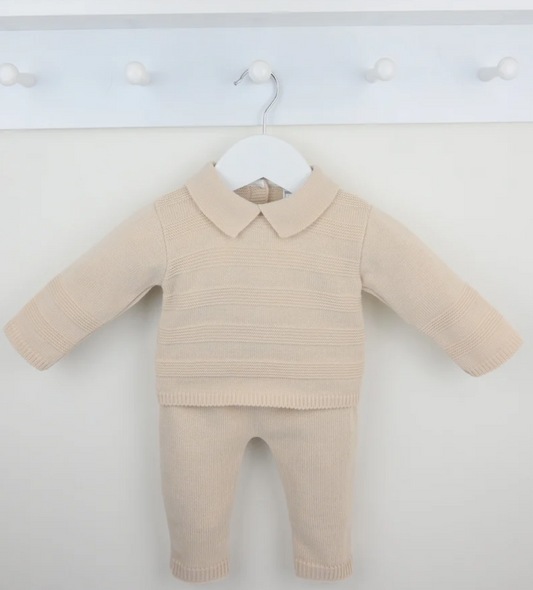 Pex Boys Beige Knitted Polo Set Alfie