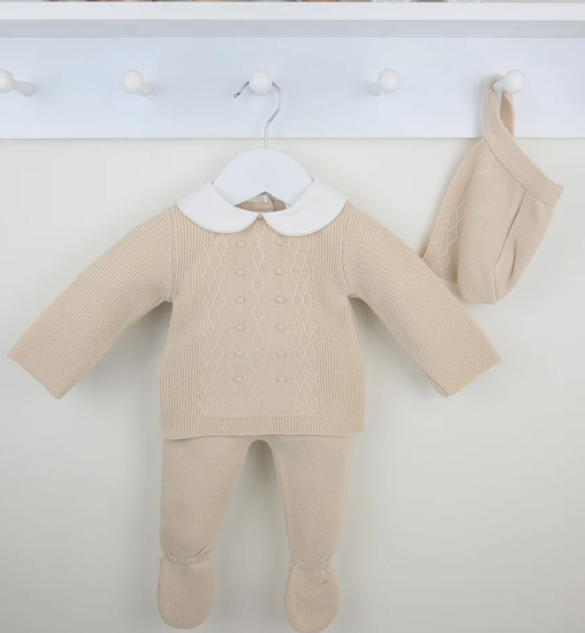 Pex Boys Beige Knit Two Piece Set & Hat Set Gino
