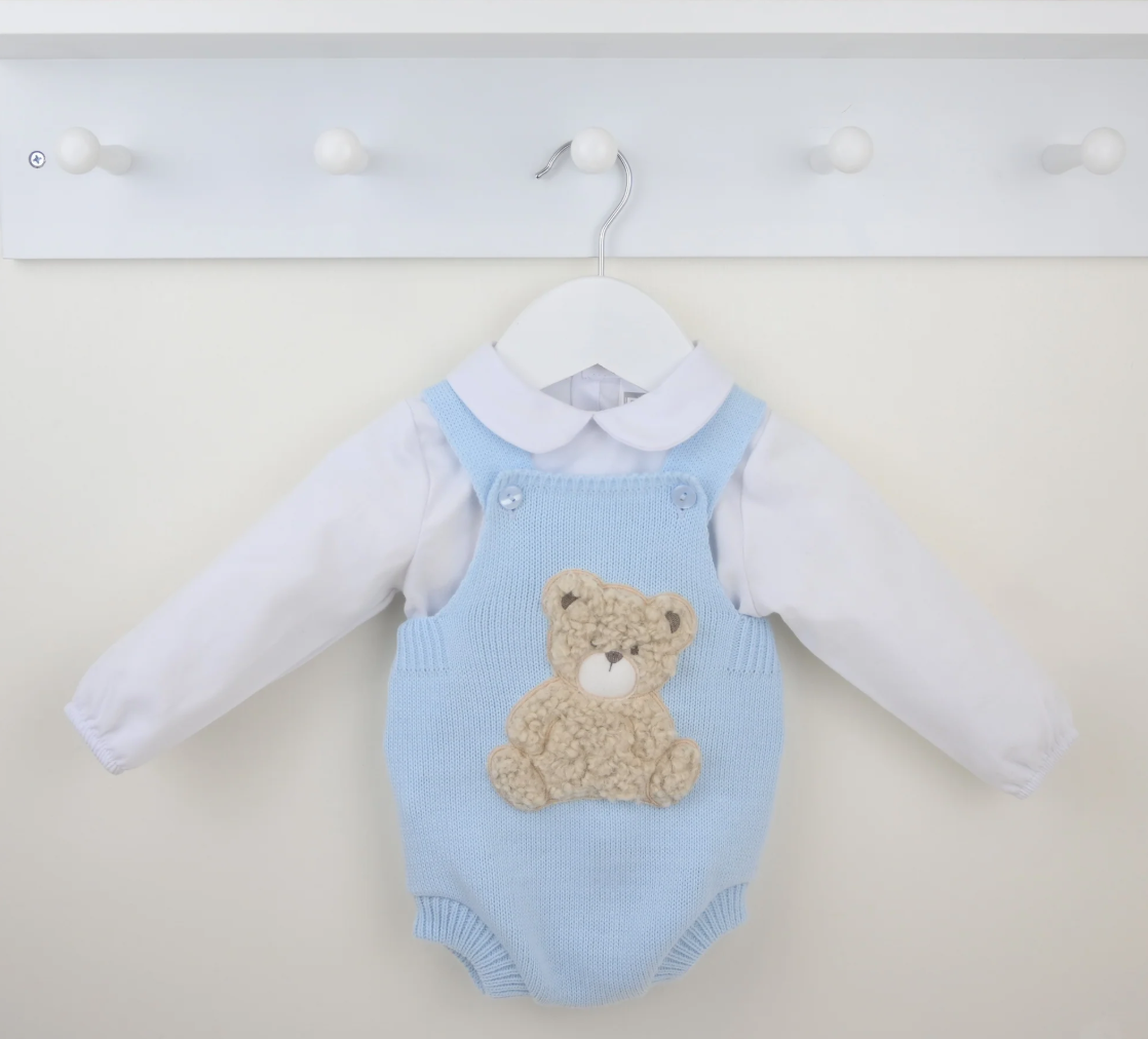 PRE ORDER Pex Boys Blue Knitted Bear Romper Set Bear