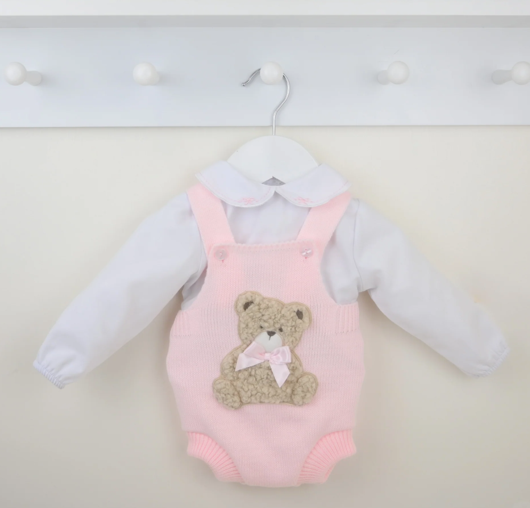 PRE ORDER Pex Girls Pink Knitted Bear Romper Set Bear