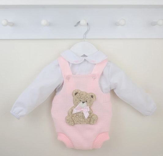 PRE ORDER Pex Girls Pink Knitted Bear Romper Set Bear