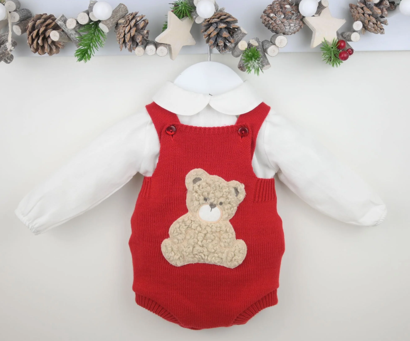 PRE ORDER Pex Red Knitted Bear Romper Set Bear