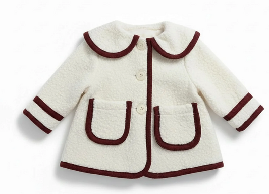 PRE ORDER Be Chic Girls Ivory Boucle Coat With Burgundy Bow 819C