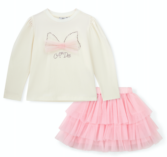 ADee Girls White & Pink Tulle Skirt Set Mackenzie