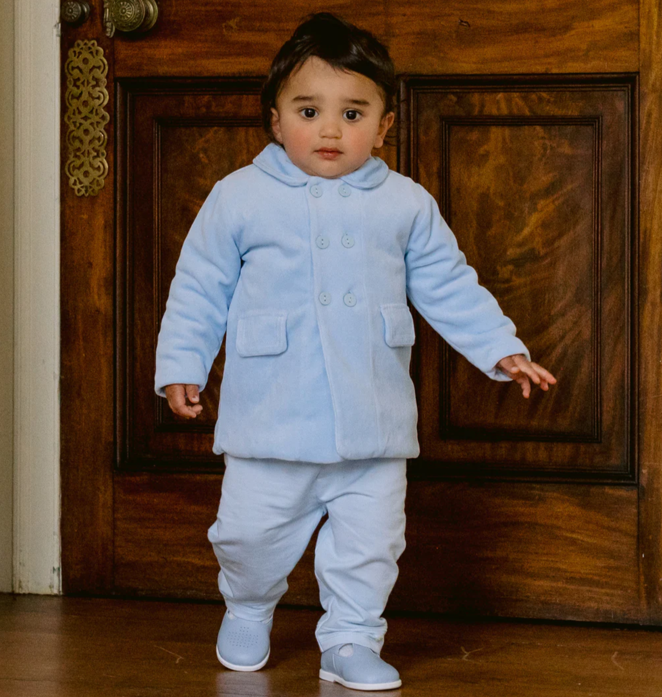 Emile Et Rose Baby Boy Blue Velour Traditional Coat Conrad