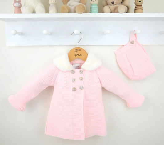 Pex Baby Girl Pink Knit Coat & Hat Set Tamsin