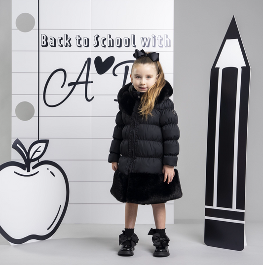 PRE ORDER ADee Girls Black Fur Long Jacket Rhea