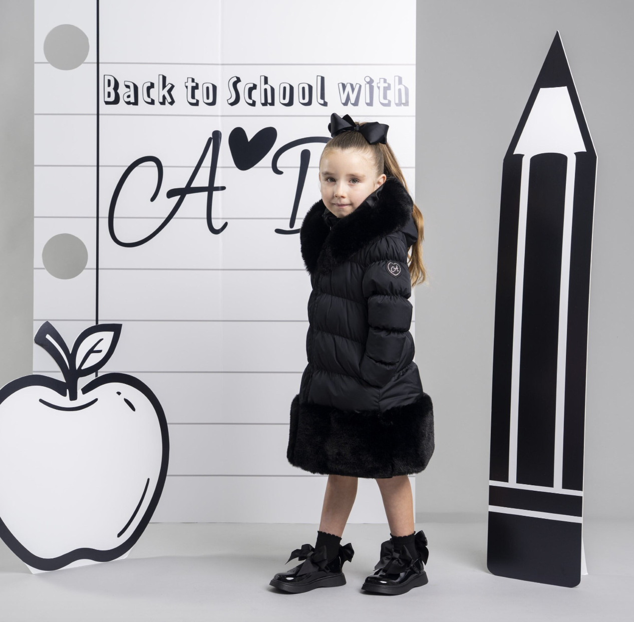 PRE ORDER ADee Girls Black Fur Long Jacket Rhea