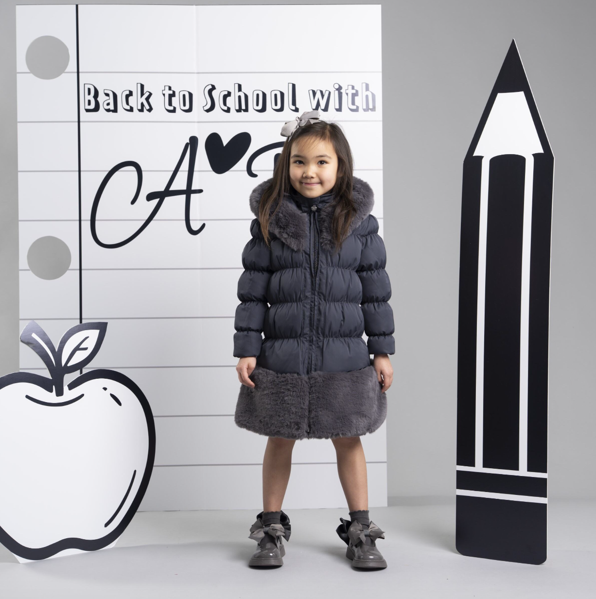 PRE ORDER ADee Girls Grey Fur Long Jacket Rhea