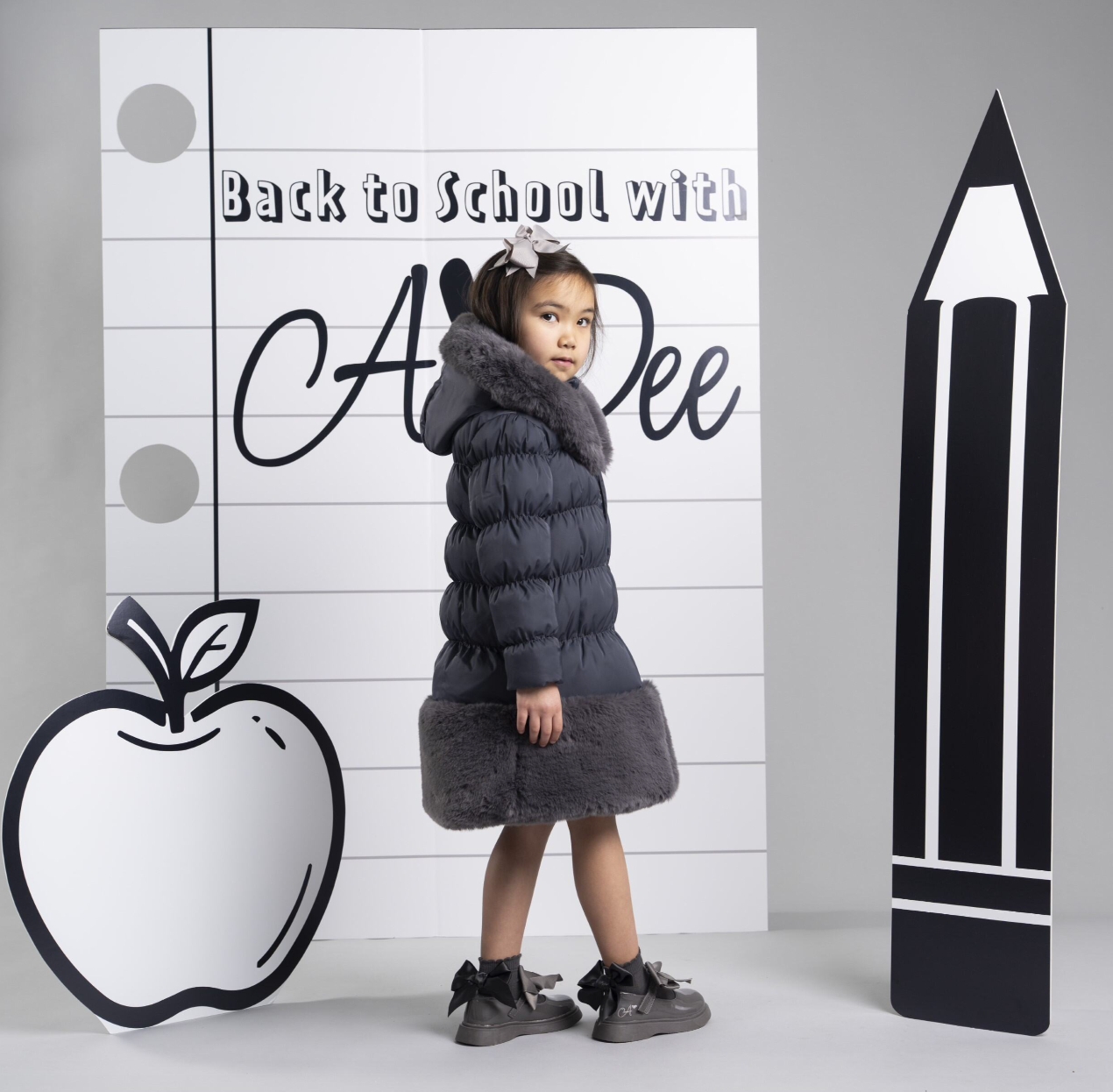PRE ORDER ADee Girls Grey Fur Long Jacket Rhea