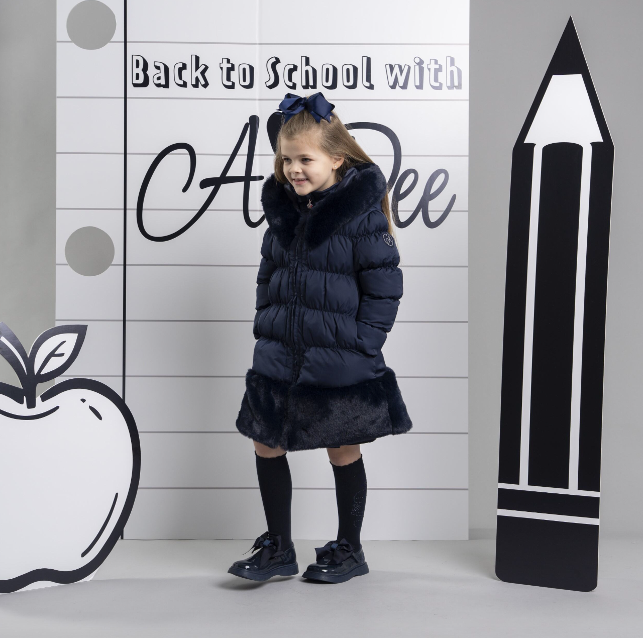 PRE ORDER ADee Girls Navy Fur Long Jacket Rhea