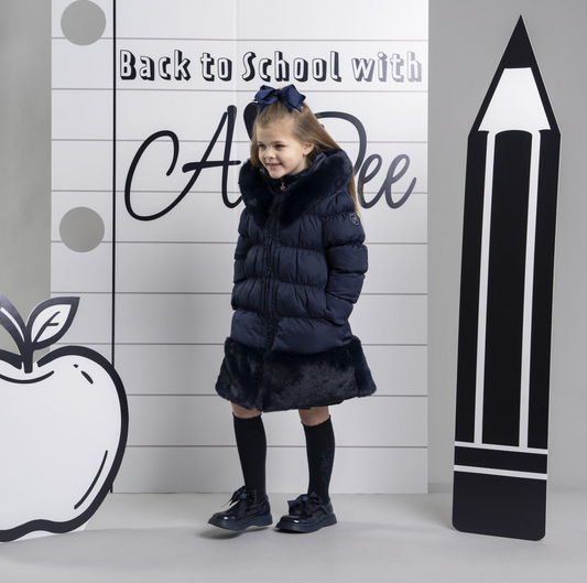 PRE ORDER ADee Girls Navy Fur Long Jacket Rhea