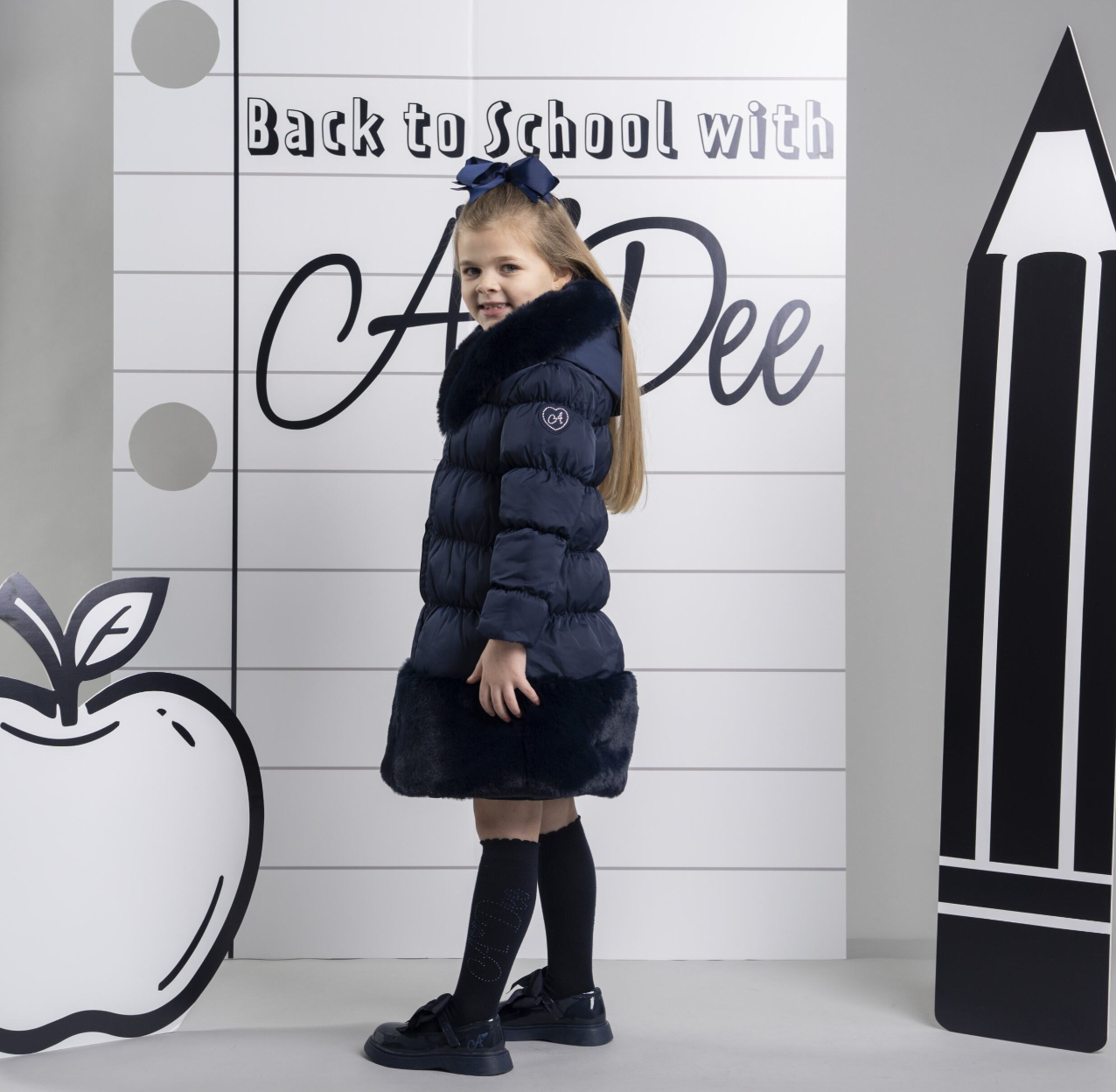 PRE ORDER ADee Girls Navy Fur Long Jacket Rhea