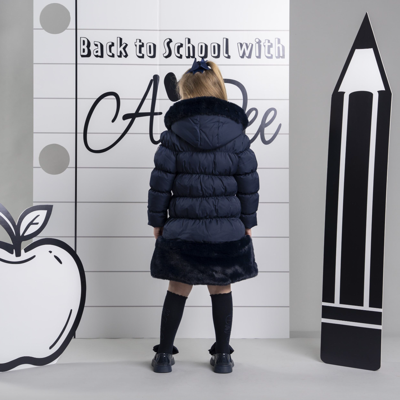 PRE ORDER ADee Girls Navy Fur Long Jacket Rhea