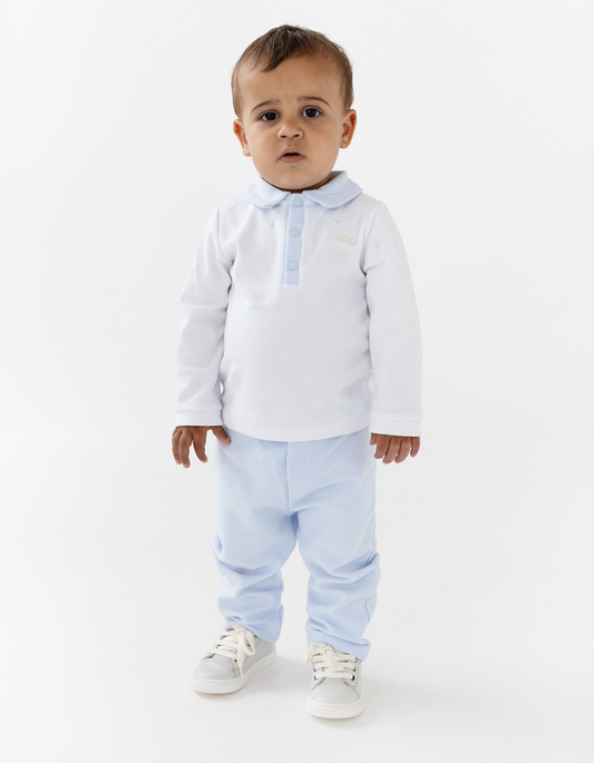 Blues Baby Boys White & Blue Polo & Trouser Set BB3231
