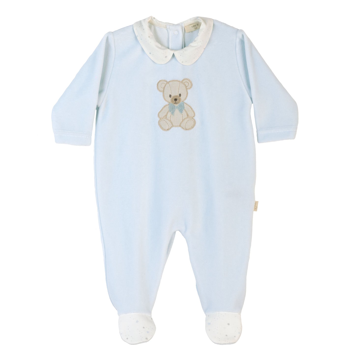Baby Gi Boys Blue Velour Teddy Bear Babygrow TM50