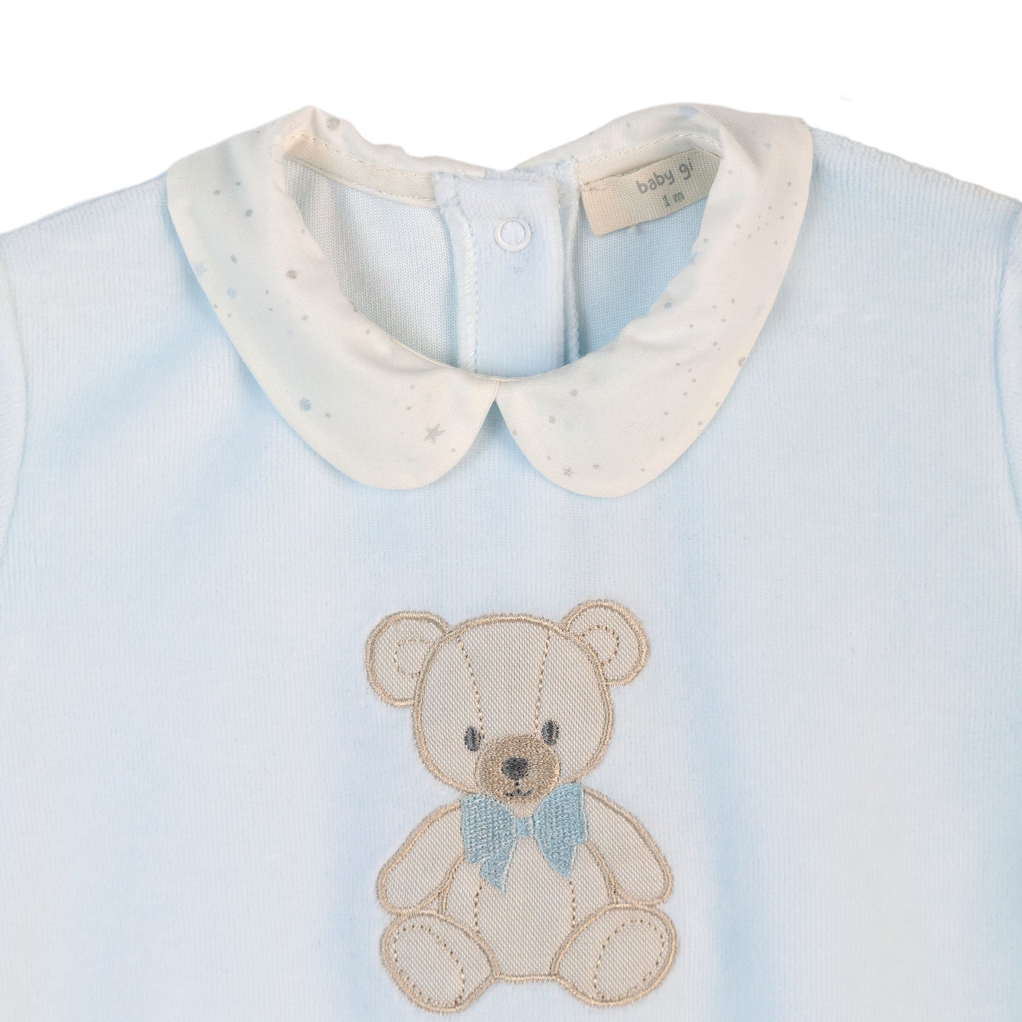 Baby Gi Boys Blue Velour Teddy Bear Babygrow TM50