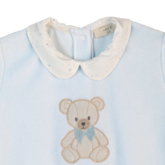 Baby Gi Boys Blue Velour Teddy Bear Babygrow TM50