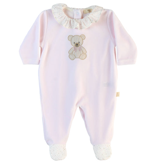 Baby Gi Girls Pink Velour Teddy Bear Babygrow TM50