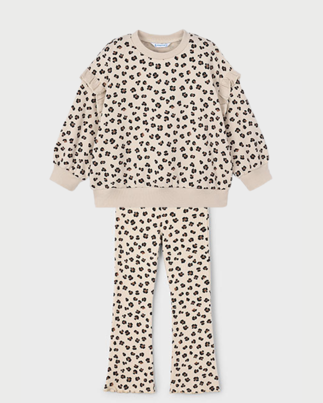 Mayoral Girls Beige Leopard Print Flared Tracksuit 4433 4717