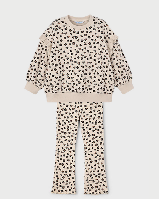 Mayoral Girls Beige Leopard Print Flared Tracksuit 4433 4717