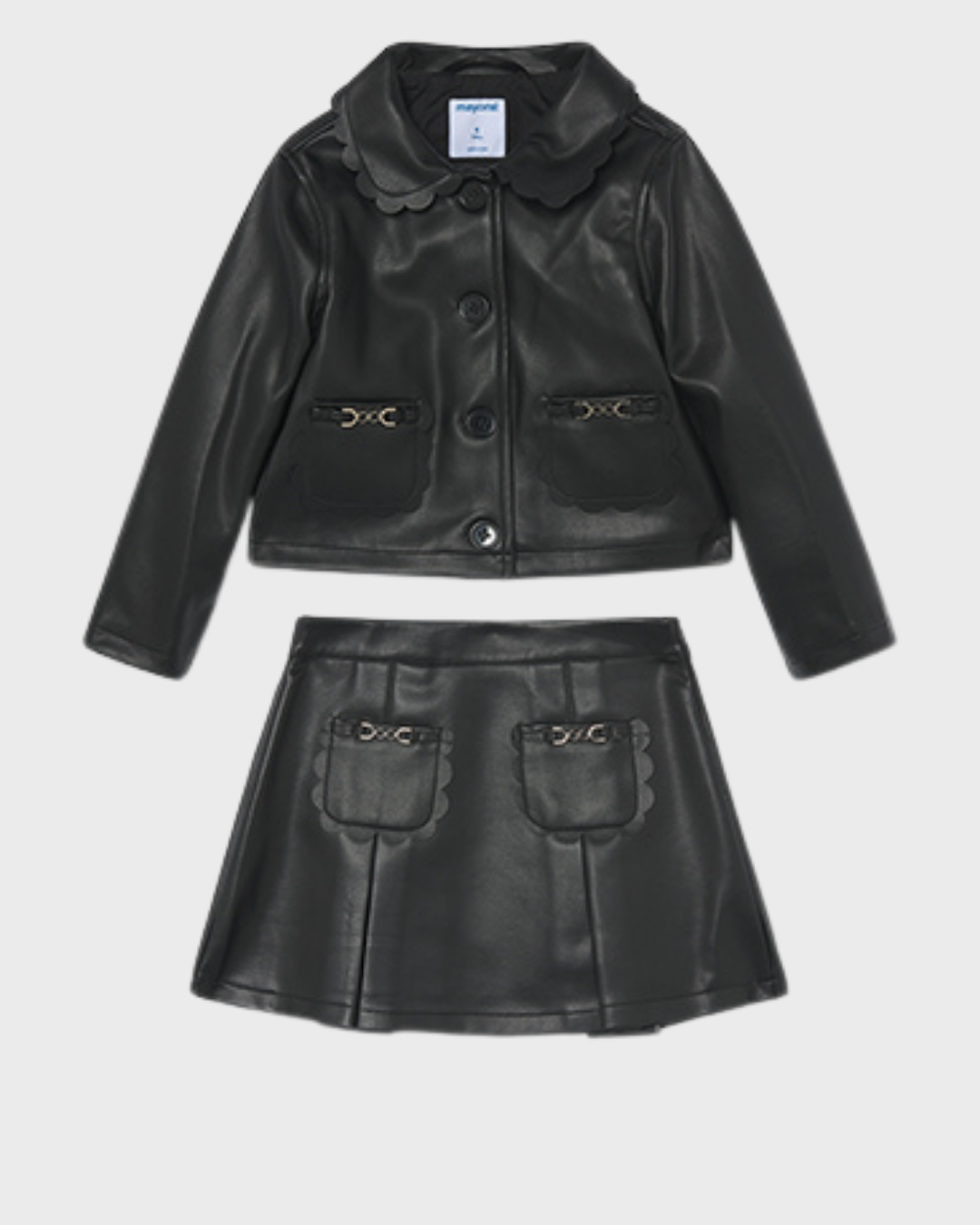 Mayoral Girls Black Faux Leather Jacket & Skirt Set 4410 4904