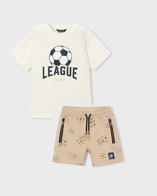 Mayoral Beige Football Print Short Set 3074 3209