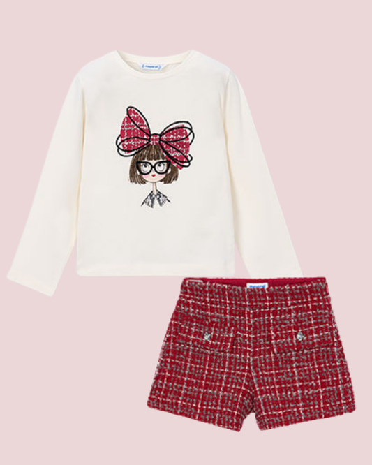 Mayoral Girls Red Tweed Short Set 4034 4230