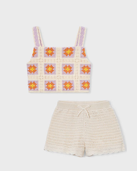 Mayoral Girls Crochet Knit Short Set 3029 3223