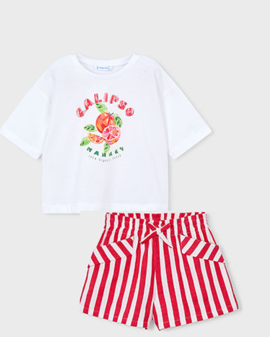 Mayoral Girls Red Stripe Summer Short Set 3016 3221