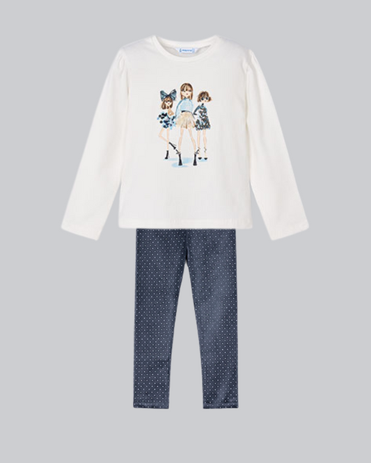 Mayoral Girls Navy Printed Velvet Legging Set 4715 4010