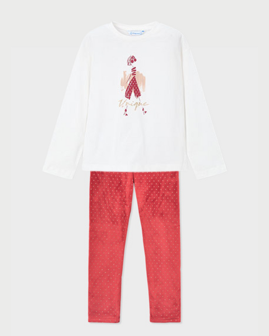 Mayoral Girls Red Velvet Printed Legging Set 4715 4010
