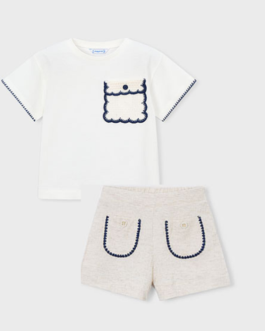 PRE ORDER Mayoral Girls Navy Linen Shorts Set 3013 3219