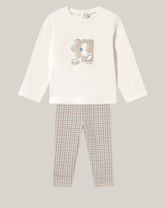 Mayoral Baby Girls Cream Checked Legging Set 116 2779