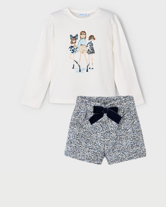 Mayoral Girls Cream & Navy Tweed Short Set 4011 4224