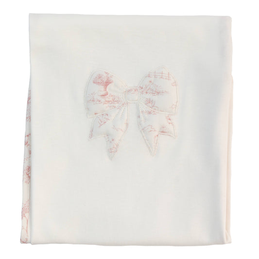 Baby Gi Pink & White Vintage Print Bow Burp Cloth VT10G