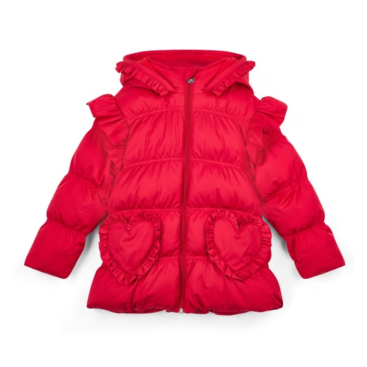 ADee Red Frill Heart Padded Jacket Liliana