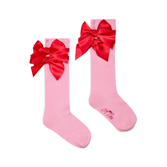 ADee Pink Knee High Bow Socks Lucy