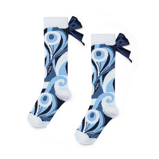 ADee Blue Swirl Print Knee High Sock Nieve