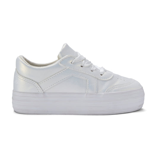 ADee White Metallic Platform Trainer with Ribbon Laces Patty