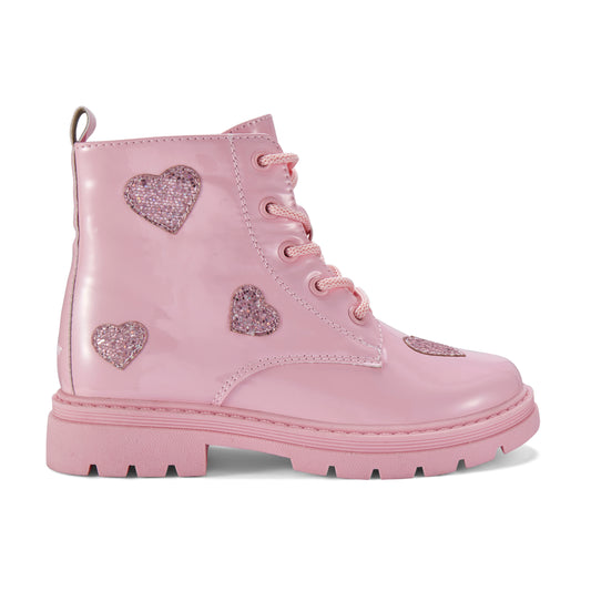 ADee Girls Pink Sparkle Heart Ankle Boot Amore