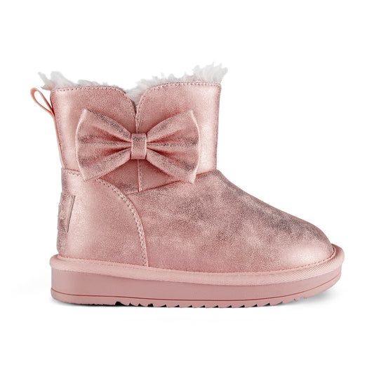 ADee Girls Pink Faux Suede Boot with bow Bowtiful