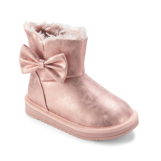 ADee Girls Pink Faux Suede Boot with bow Bowtiful