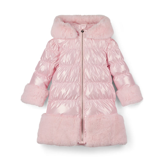 PRE ORDER ADee Girls Pink Long Fur Trim Jacket Aurora