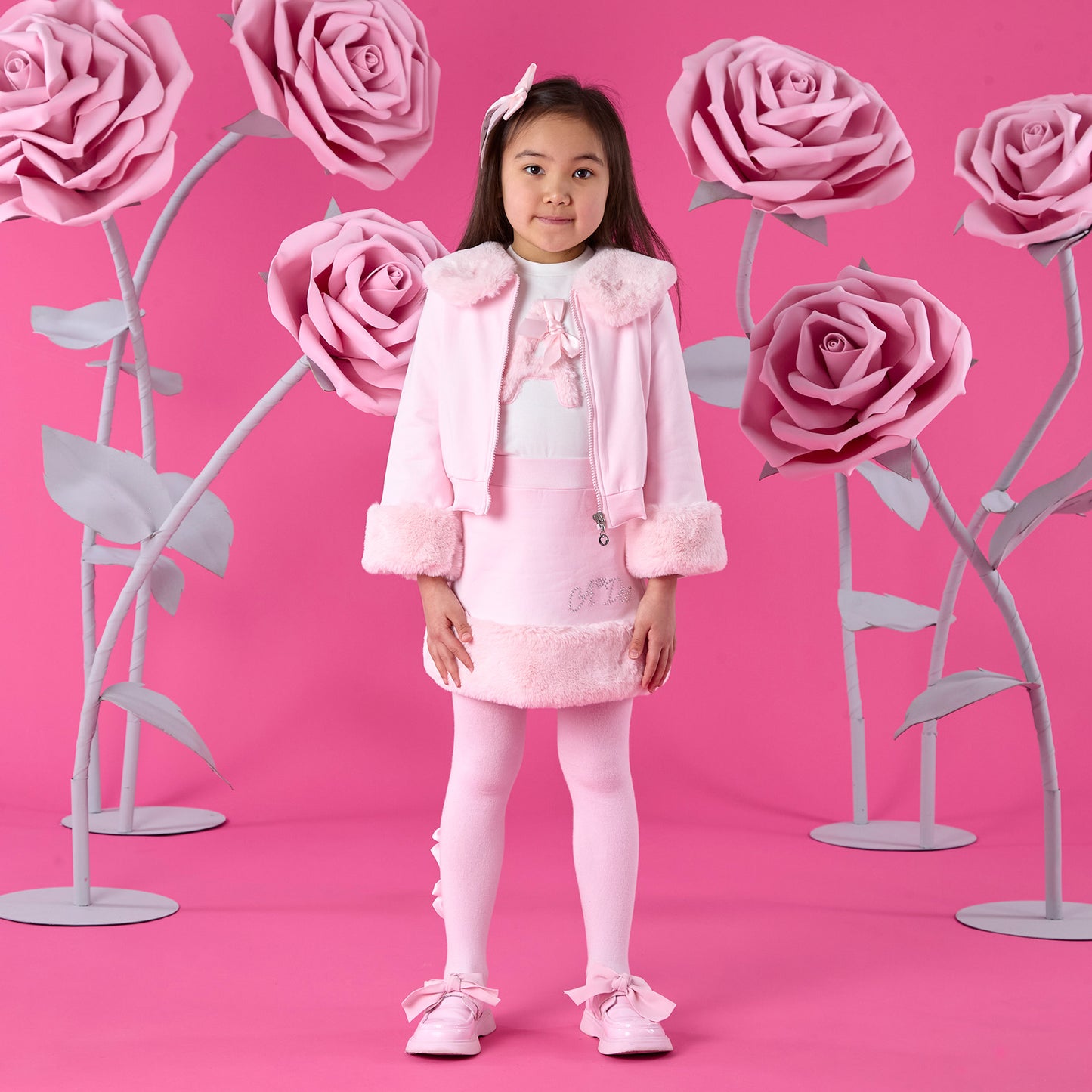 PRE ORDER ADee Girls Pink Fur Skirt Set Andrea