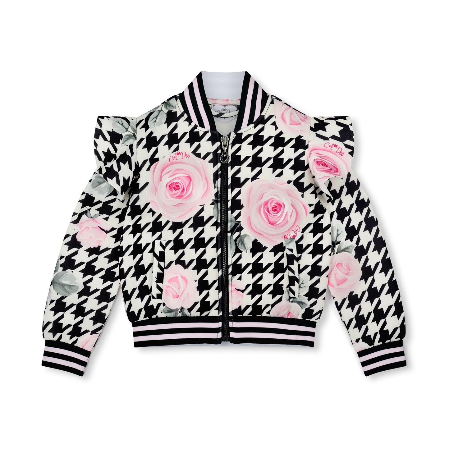 PRE ORDER ADee Girls Black Houndstooth Print Bomber Autumn