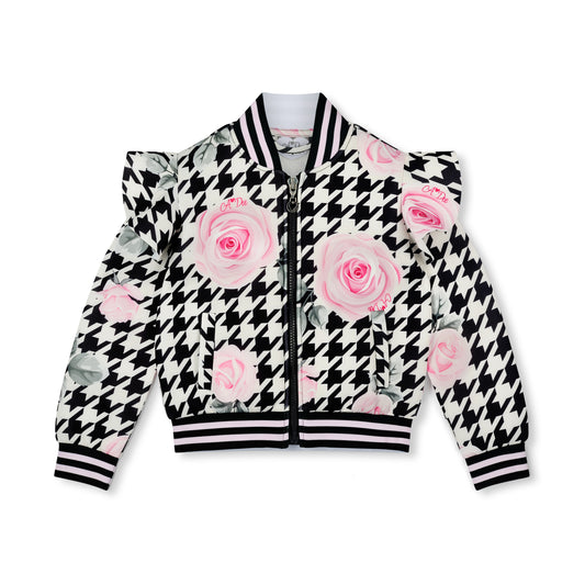 ADee Girls Black Houndstooth Print Bomber Autumn