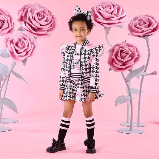 ADee Girls Black Houndstooth Print Bomber Autumn