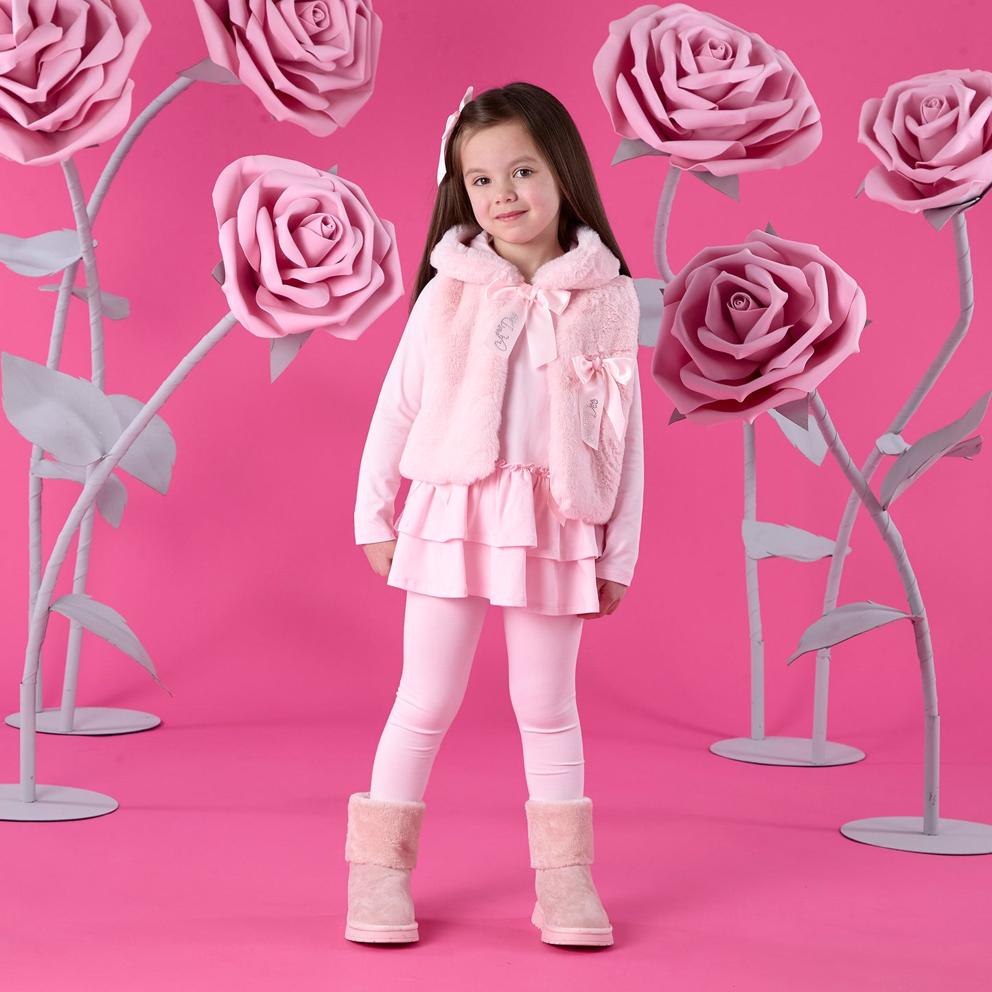 PRE ORDER ADee Girls Pink Fur Bow Gilet Anna
