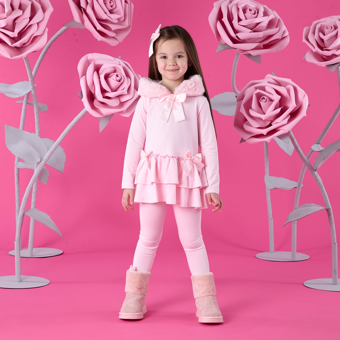 PRE ORDER ADee Girls Pink Fur Hood Legging Set Alina